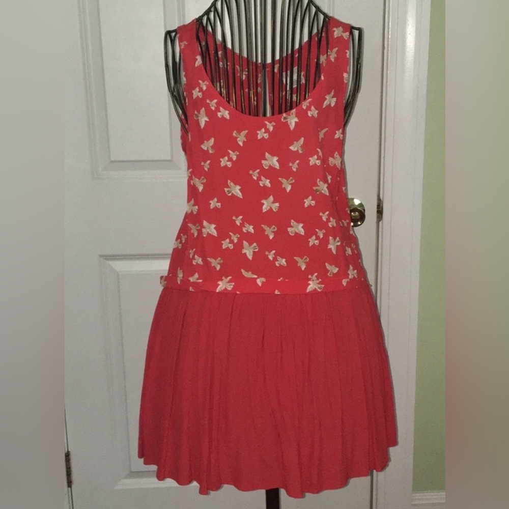 😎Cooperative Orange Floral Bird Sleeveless Dress